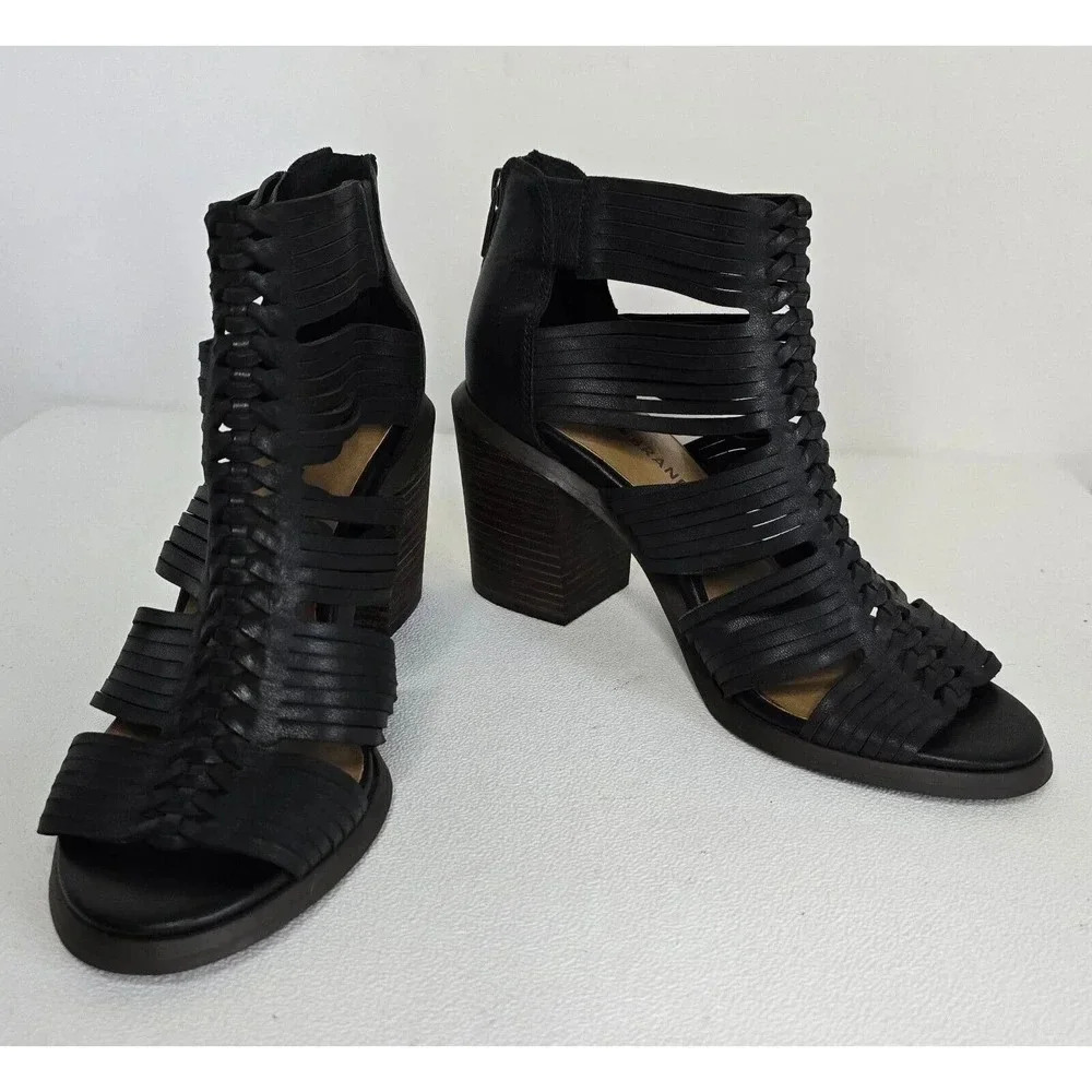 Lucky Brand Darvie Leather Black Sandal Bootie Strappy Open Toe Shoe 8.5 NEW